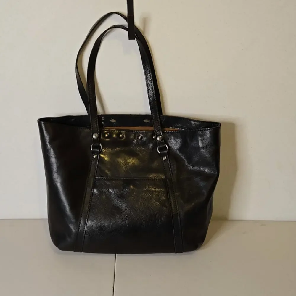 Patricia Nash Benvenuto Large Tote Handbag Double Twist Lock Black Leather - Picture 5 of 10